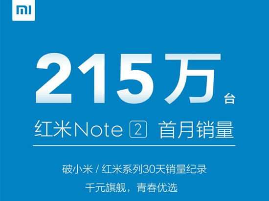 每天7万台！红米Note2单月销量竟达215万