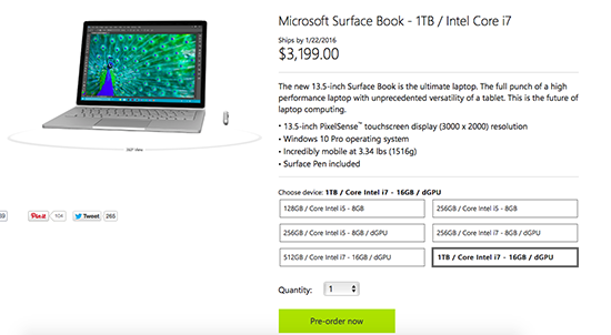 售价超2万元！1TB版Surface Book开启预定