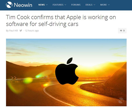 库克要成老司机？首度证实苹果研发自动驾驶汽车操作系统