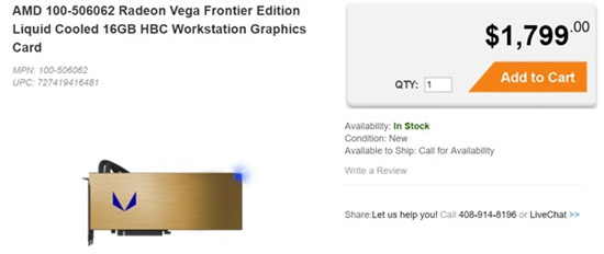 AMD Vega专业显卡终于开启预售：1199美元起