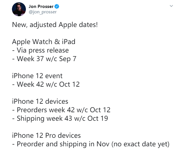 iPhone 12系列最新爆料：10月12日发布 Pro系列11月才开售